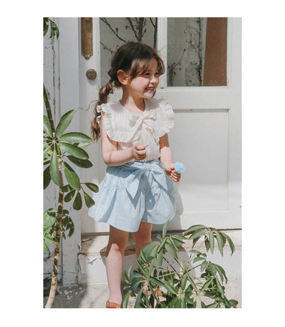 タンクトップ・キャミソール・ノースリーブトップス リボンビッグ襟ノースリーブブラウス【mh0010292】