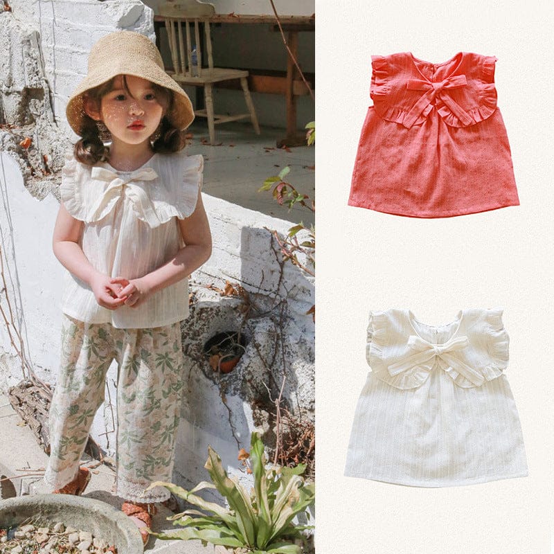 タンクトップ・キャミソール・ノースリーブトップス リボンビッグ襟ノースリーブブラウス【mh0010292】