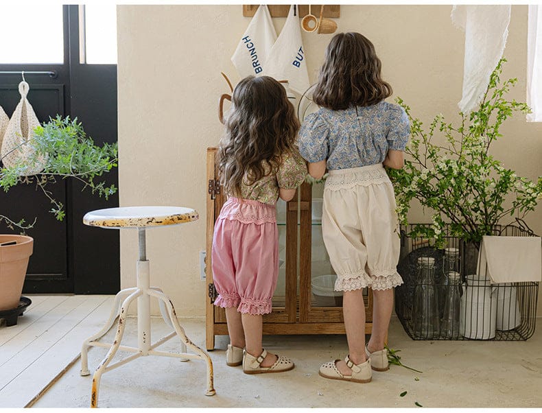 半袖シャツ・ブラウス レーススクエアネックフラワープリント半袖パフスリーブブラウス【mh0010293】