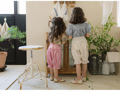 半袖シャツ・ブラウス レーススクエアネックフラワープリント半袖パフスリーブブラウス【mh0010293】