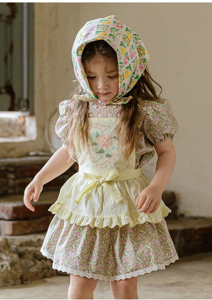 半袖シャツ・ブラウス レーススクエアネックフラワープリント半袖パフスリーブブラウス【mh0010293】