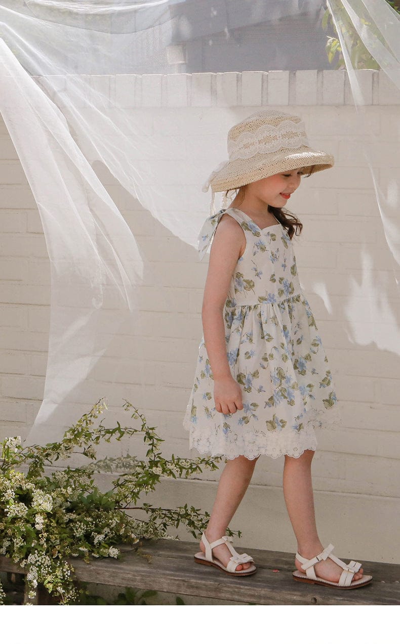 ノースリーブワンピース フラワープリントバックリボンノースリーブワンピース【mh0010295】