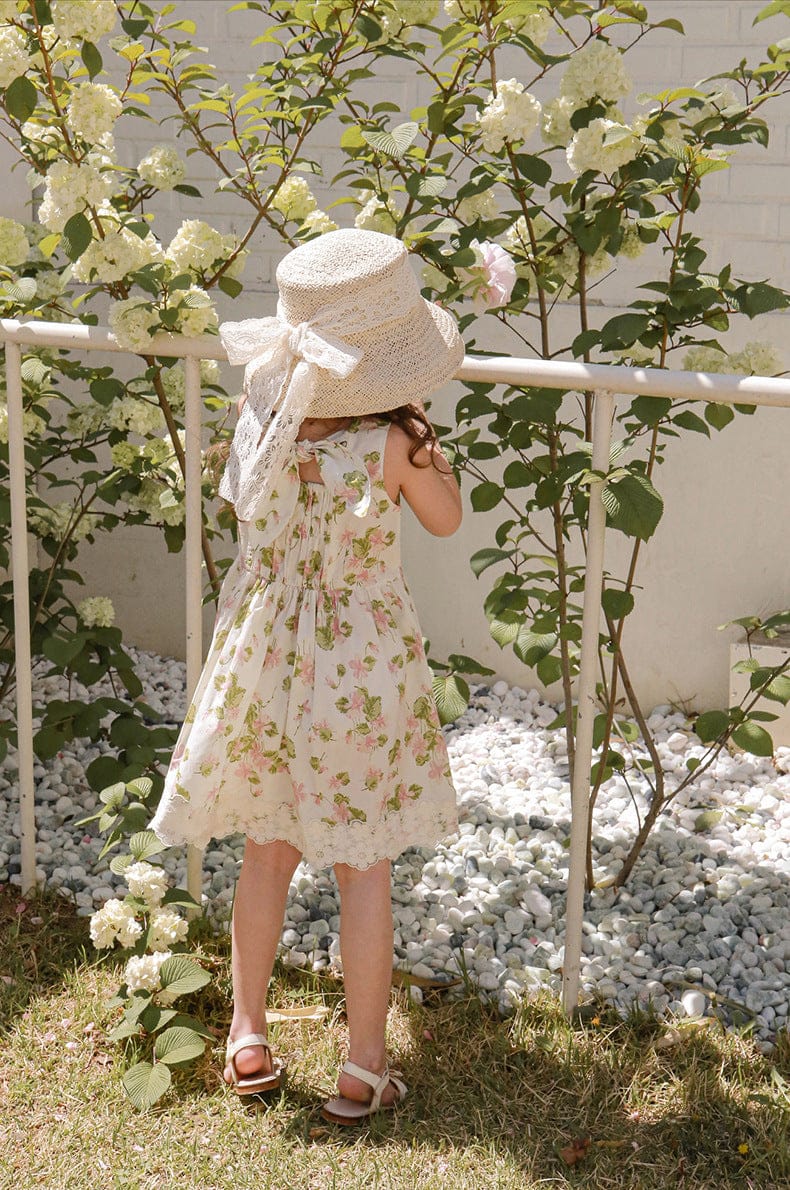 ノースリーブワンピース フラワープリントバックリボンノースリーブワンピース【mh0010295】