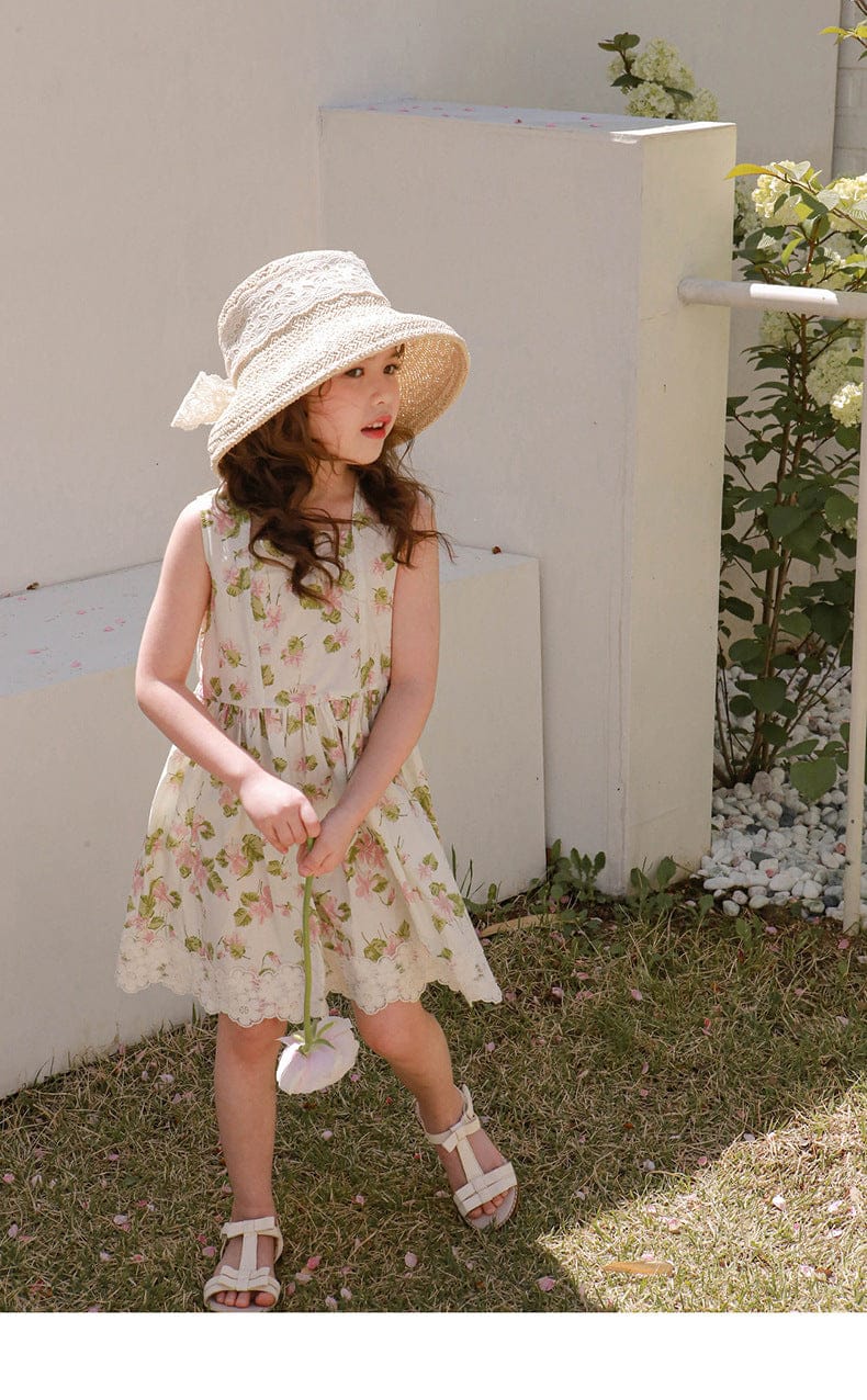 ノースリーブワンピース フラワープリントバックリボンノースリーブワンピース【mh0010295】