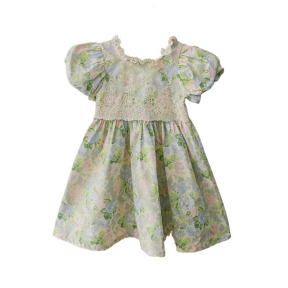 半袖ワンピース フラワープリント半袖パフスリーブガーリーワンピース【mh0010296】