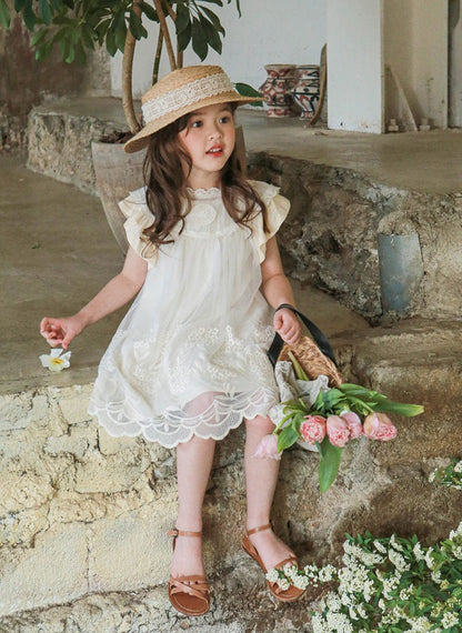 ノースリーブワンピース 刺繍レース重ね着シアーワンピース【mh0010300】