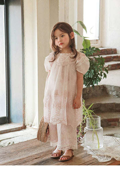 ノースリーブワンピース 刺繍レース重ね着シアーワンピース【mh0010300】