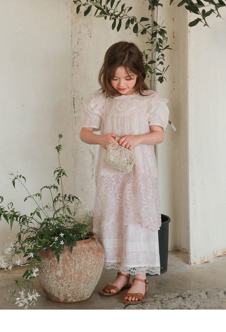 ノースリーブワンピース 刺繍レース重ね着シアーワンピース【mh0010300】