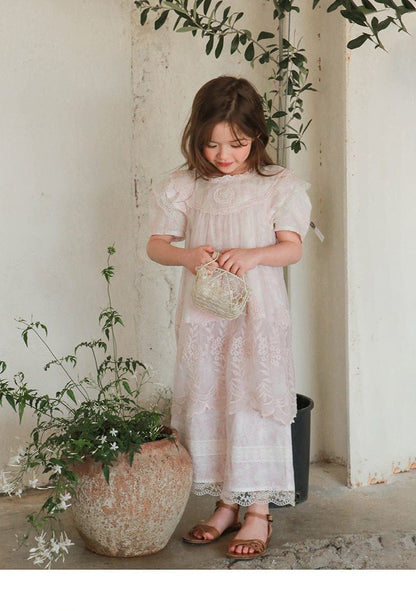 ノースリーブワンピース 刺繍レース重ね着シアーワンピース【mh0010300】