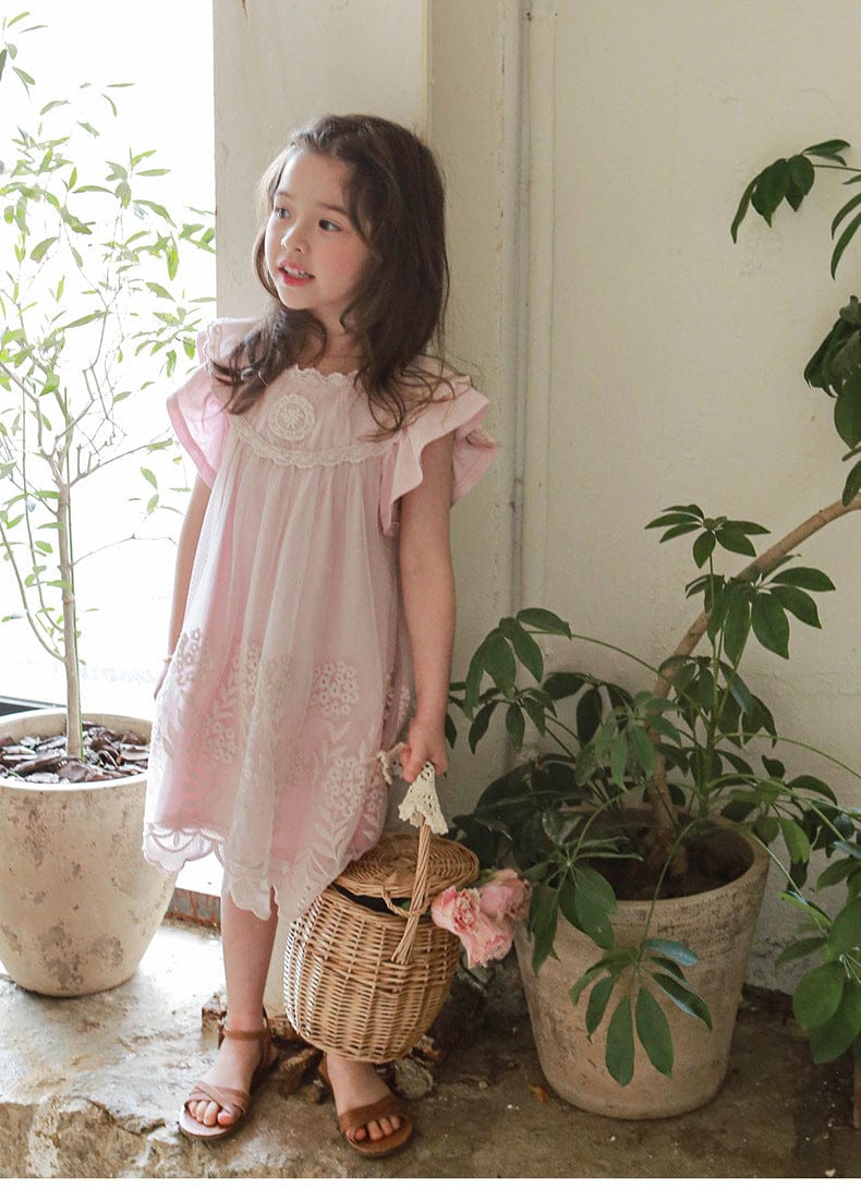 ノースリーブワンピース 刺繍レース重ね着シアーワンピース【mh0010300】