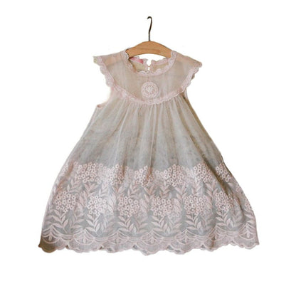 ノースリーブワンピース 刺繍レース重ね着シアーワンピース【mh0010300】