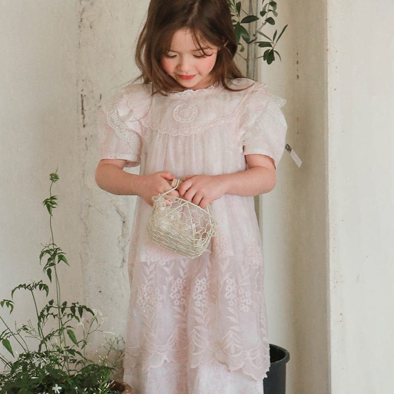 ノースリーブワンピース 刺繍レース重ね着シアーワンピース【mh0010300】