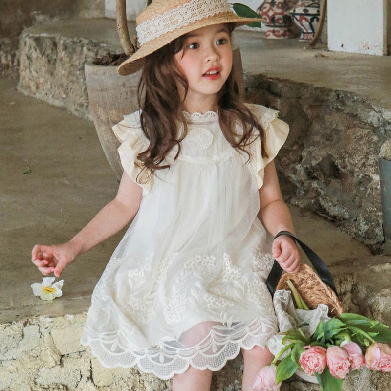 ノースリーブワンピース 刺繍レース重ね着シアーワンピース【mh0010300】