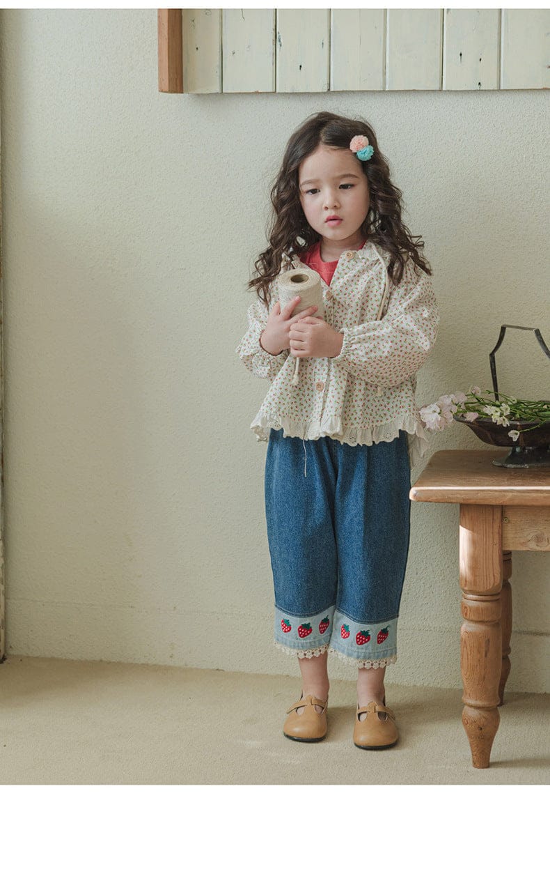 デニムパンツ ストロベリー刺繍レース裾ワイドデニムパンツ【mh0010819】