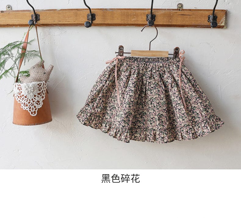 スカート 小花柄フリルフレアスカートウエストリボン【mh0010820】