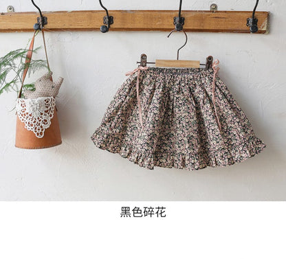 スカート 小花柄フリルフレアスカートウエストリボン【mh0010820】
