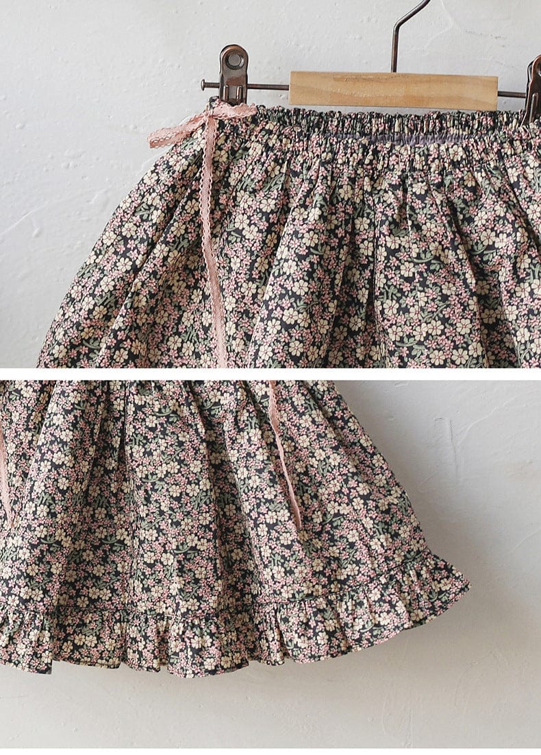 スカート 小花柄フリルフレアスカートウエストリボン【mh0010820】