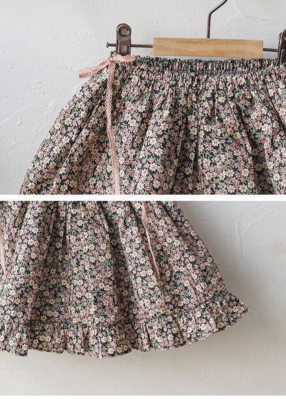 スカート 小花柄フリルフレアスカートウエストリボン【mh0010820】