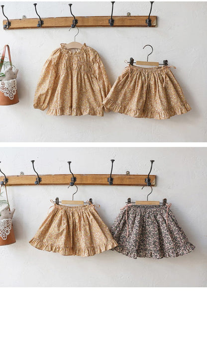 スカート 小花柄フリルフレアスカートウエストリボン【mh0010820】