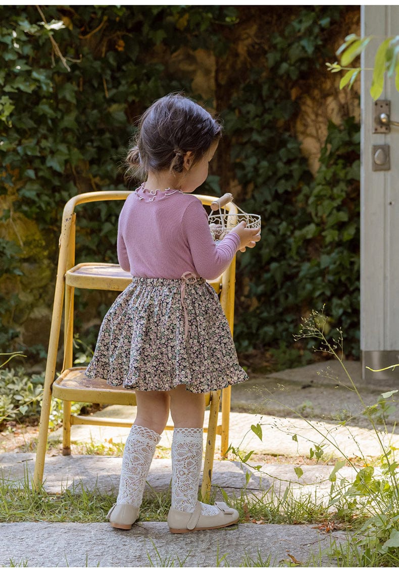 スカート 小花柄フリルフレアスカートウエストリボン【mh0010820】