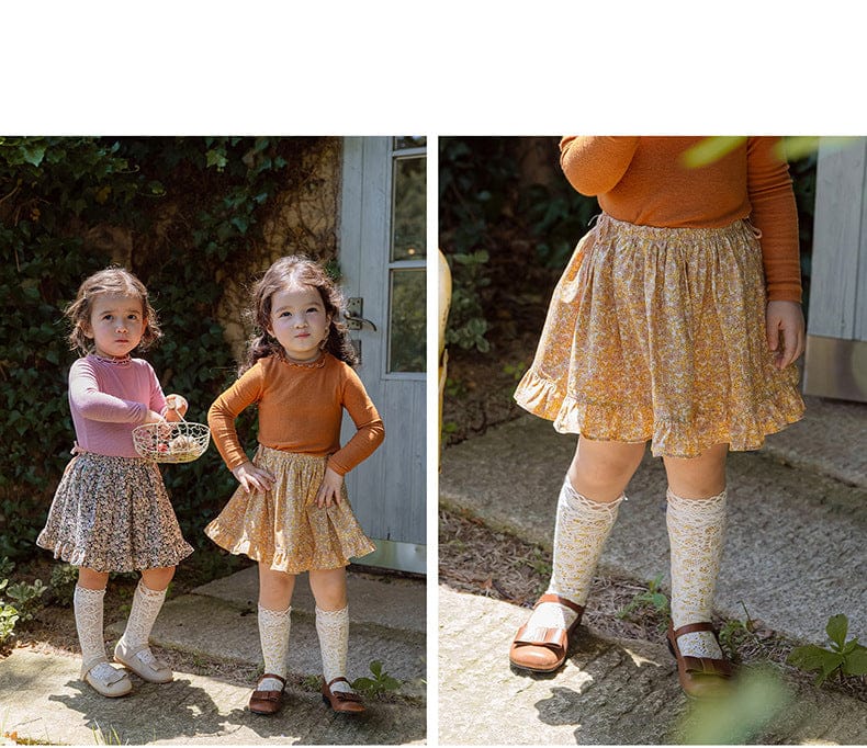 スカート 小花柄フリルフレアスカートウエストリボン【mh0010820】