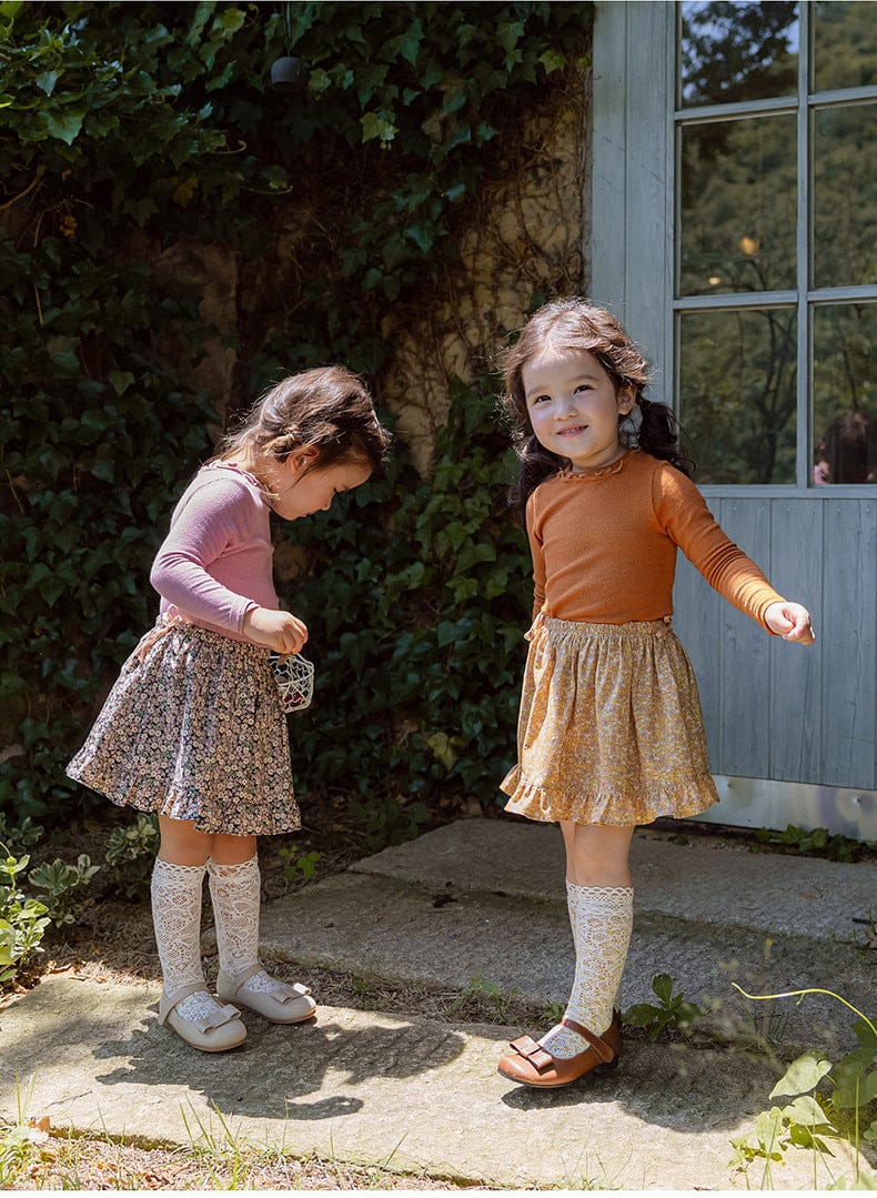 スカート 小花柄フリルフレアスカートウエストリボン【mh0010820】