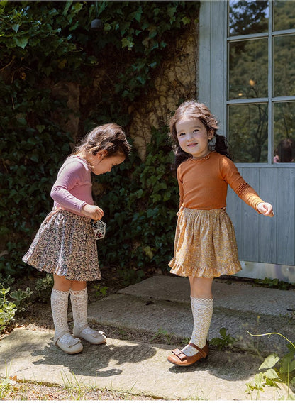 スカート 小花柄フリルフレアスカートウエストリボン【mh0010820】