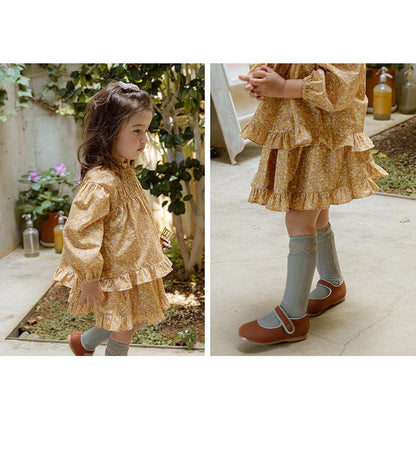 スカート 小花柄フリルフレアスカートウエストリボン【mh0010820】