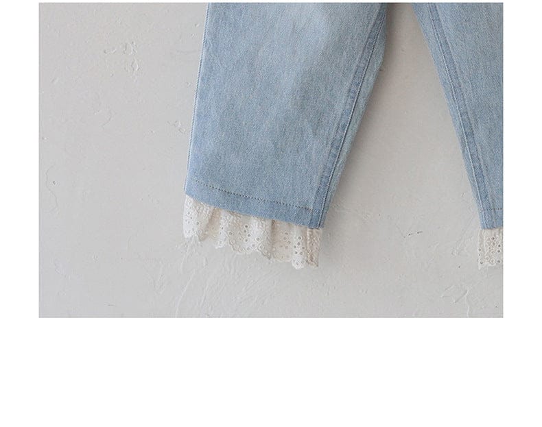 デニムパンツ ハート刺繍レース裾ワイドデニムパンツ【mh0010822】