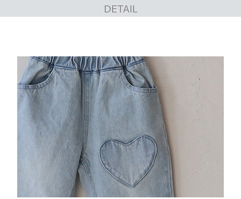 デニムパンツ ハート刺繍レース裾ワイドデニムパンツ【mh0010822】