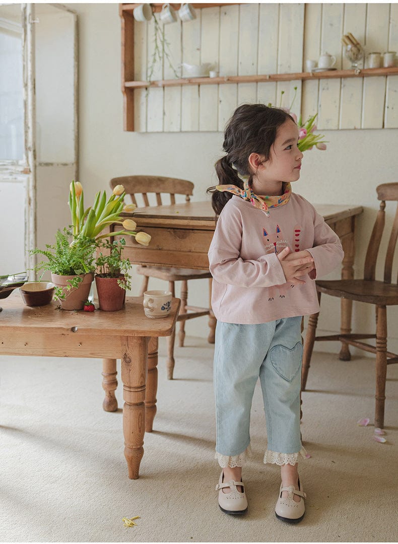 デニムパンツ ハート刺繍レース裾ワイドデニムパンツ【mh0010822】