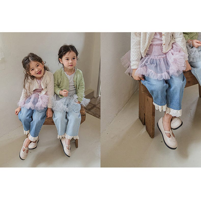 デニムパンツ ハート刺繍レース裾ワイドデニムパンツ【mh0010822】