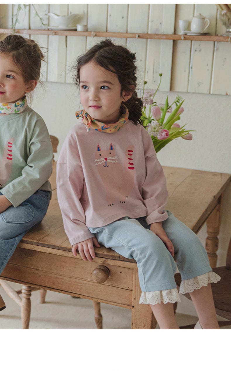 デニムパンツ ハート刺繍レース裾ワイドデニムパンツ【mh0010822】