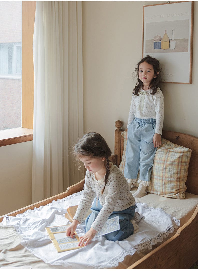 デニムパンツ ハート刺繍レース裾ワイドデニムパンツ【mh0010822】