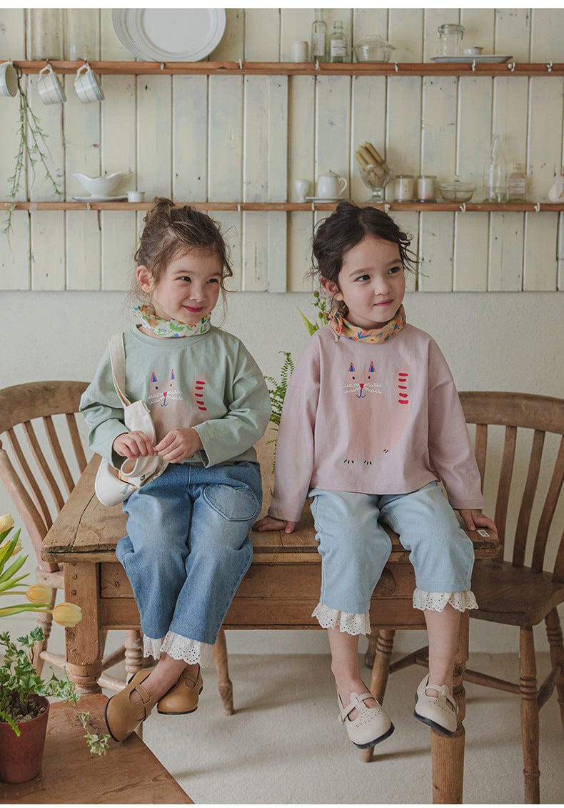 デニムパンツ ハート刺繍レース裾ワイドデニムパンツ【mh0010822】