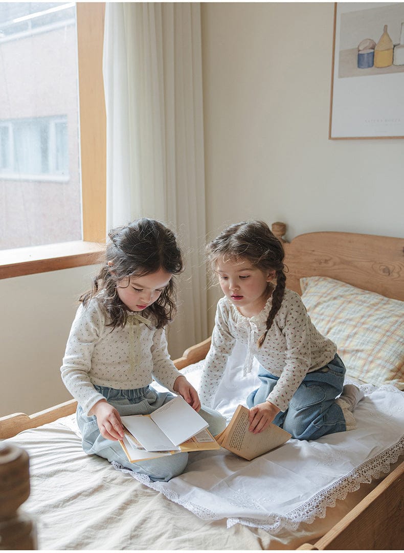 デニムパンツ ハート刺繍レース裾ワイドデニムパンツ【mh0010822】