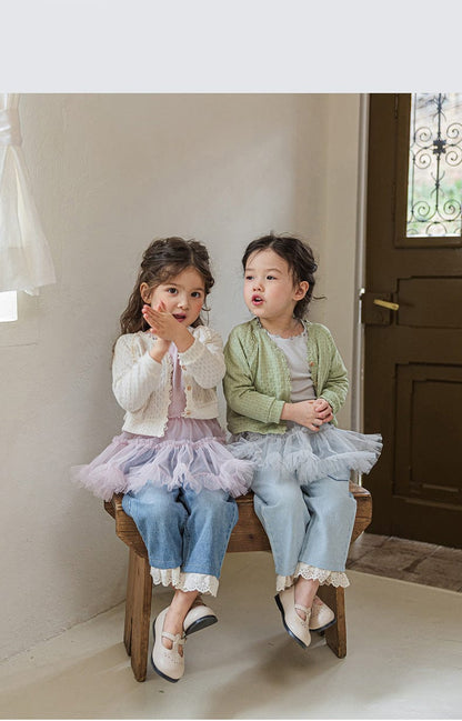 デニムパンツ ハート刺繍レース裾ワイドデニムパンツ【mh0010822】