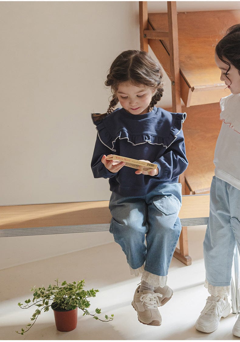 デニムパンツ ハート刺繍レース裾ワイドデニムパンツ【mh0010822】