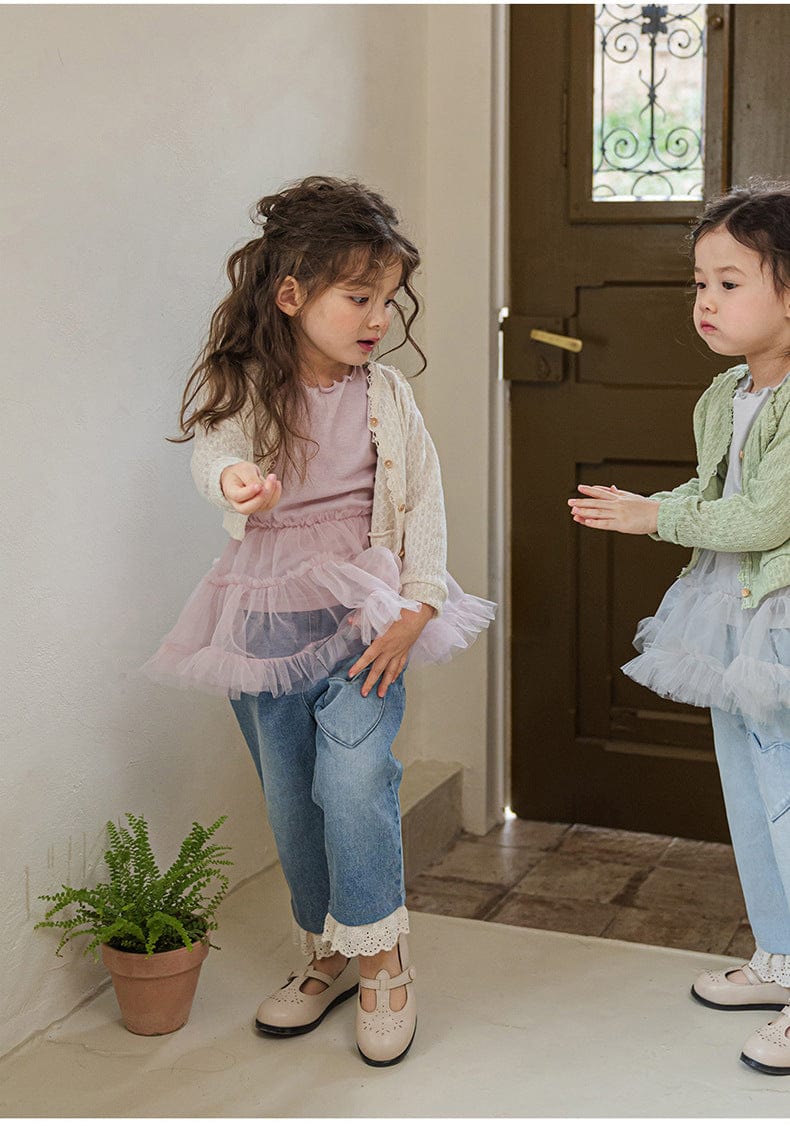 デニムパンツ ハート刺繍レース裾ワイドデニムパンツ【mh0010822】