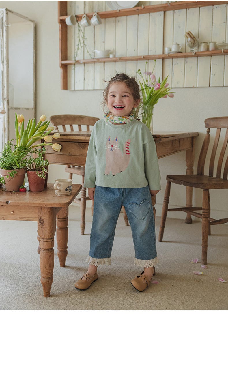 デニムパンツ ハート刺繍レース裾ワイドデニムパンツ【mh0010822】