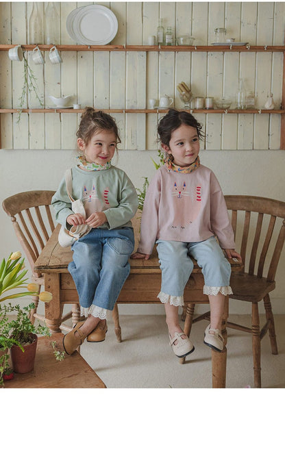 デニムパンツ ハート刺繍レース裾ワイドデニムパンツ【mh0010822】