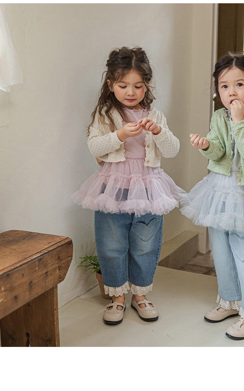 デニムパンツ ハート刺繍レース裾ワイドデニムパンツ【mh0010822】