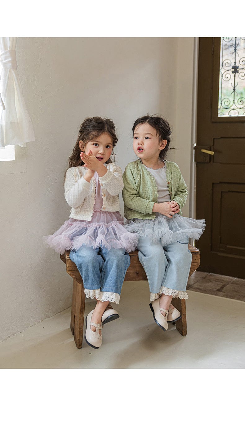 デニムパンツ ハート刺繍レース裾ワイドデニムパンツ【mh0010822】