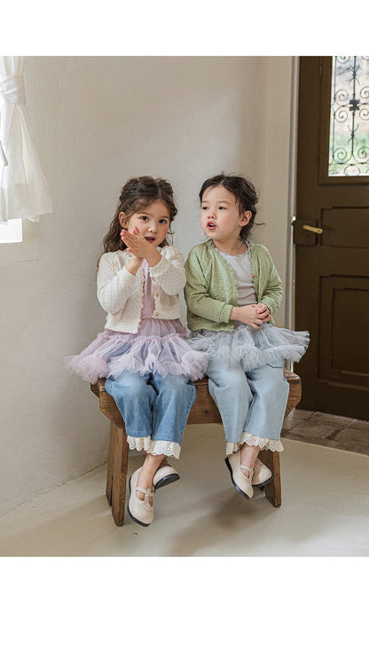 デニムパンツ ハート刺繍レース裾ワイドデニムパンツ【mh0010822】