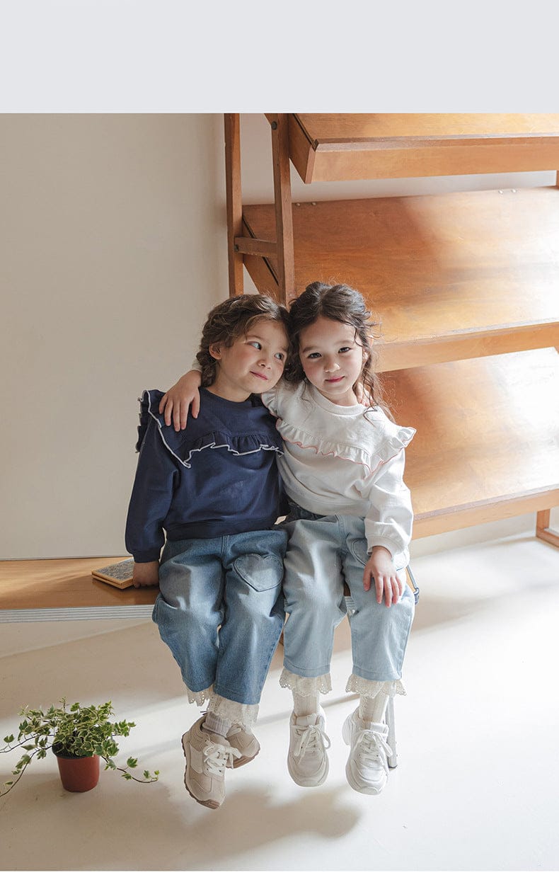 デニムパンツ ハート刺繍レース裾ワイドデニムパンツ【mh0010822】