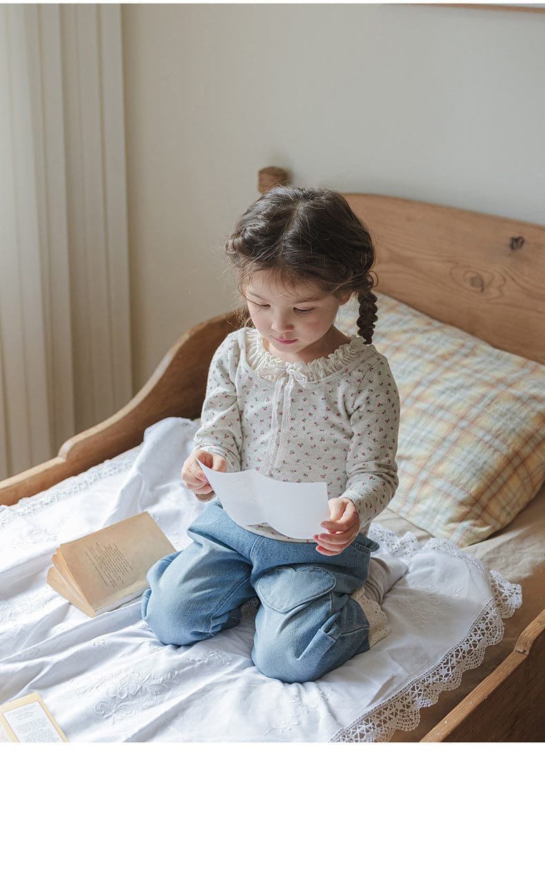 デニムパンツ ハート刺繍レース裾ワイドデニムパンツ【mh0010822】