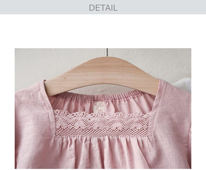 長袖シャツ・ブラウス スクエアネックレースブラウス長袖トップス刺繍カットワーク【mh0010823】