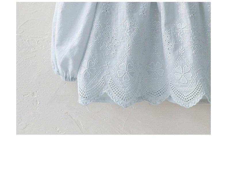 長袖シャツ・ブラウス スクエアネックレースブラウス長袖トップス刺繍カットワーク【mh0010823】