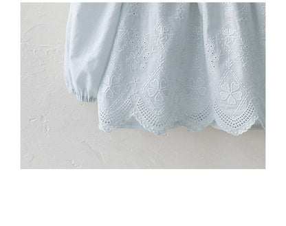 長袖シャツ・ブラウス スクエアネックレースブラウス長袖トップス刺繍カットワーク【mh0010823】