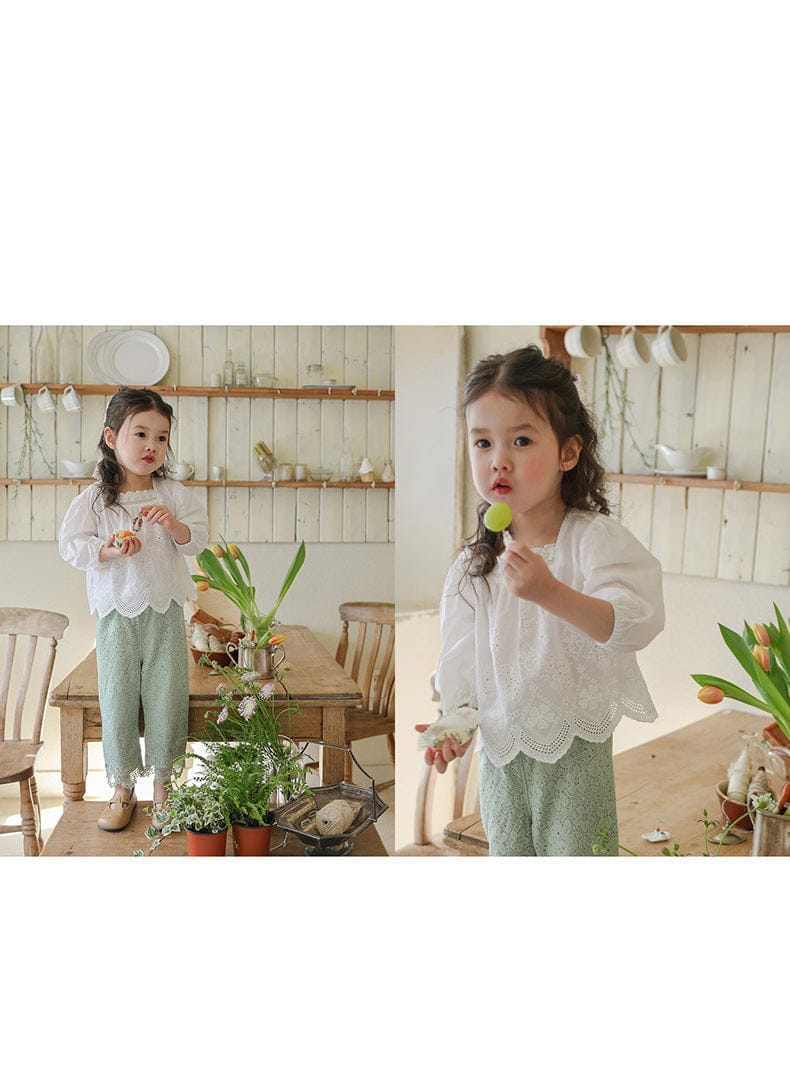 長袖シャツ・ブラウス スクエアネックレースブラウス長袖トップス刺繍カットワーク【mh0010823】